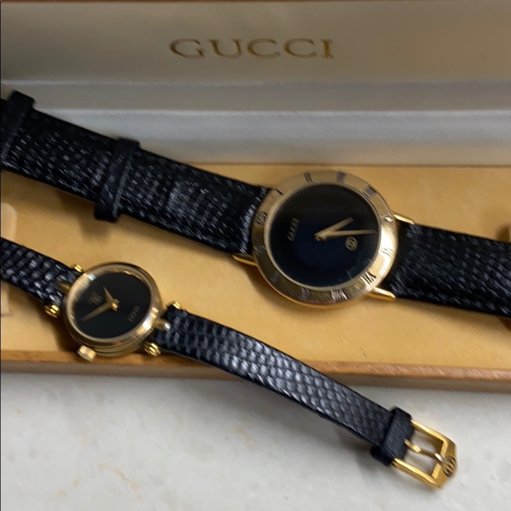 Vintage women’s and men’s Gucci watches.